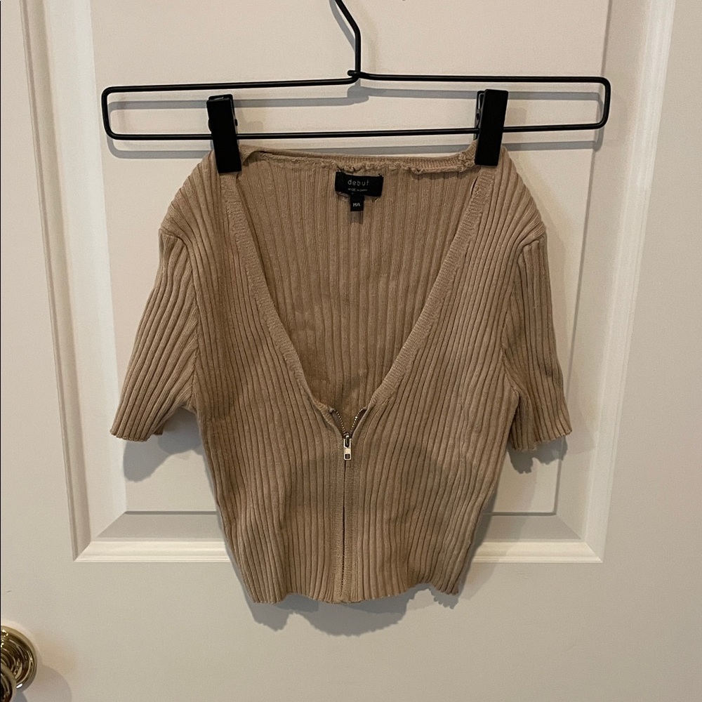 Debut Beige Ribbed Knit Top